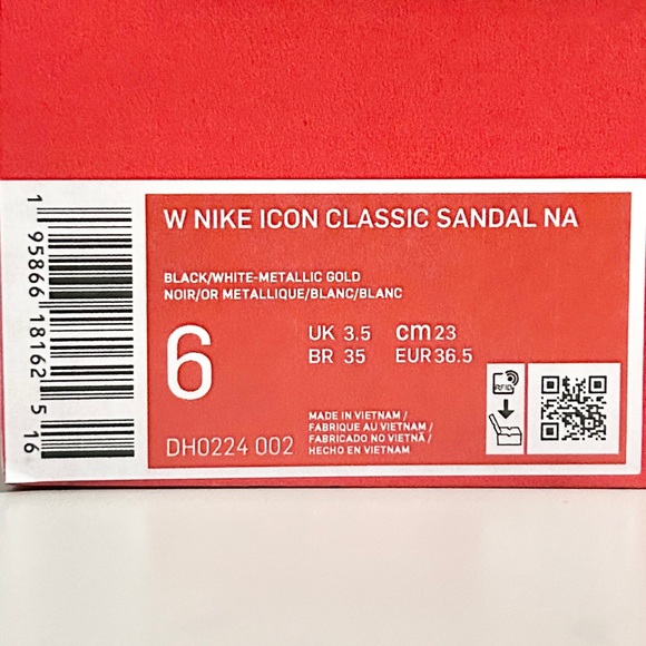 Nike Wmns Icon Classic “Black Metallic Gold” Women’s Size 6-9 White Sandals - Picture 8 of 11